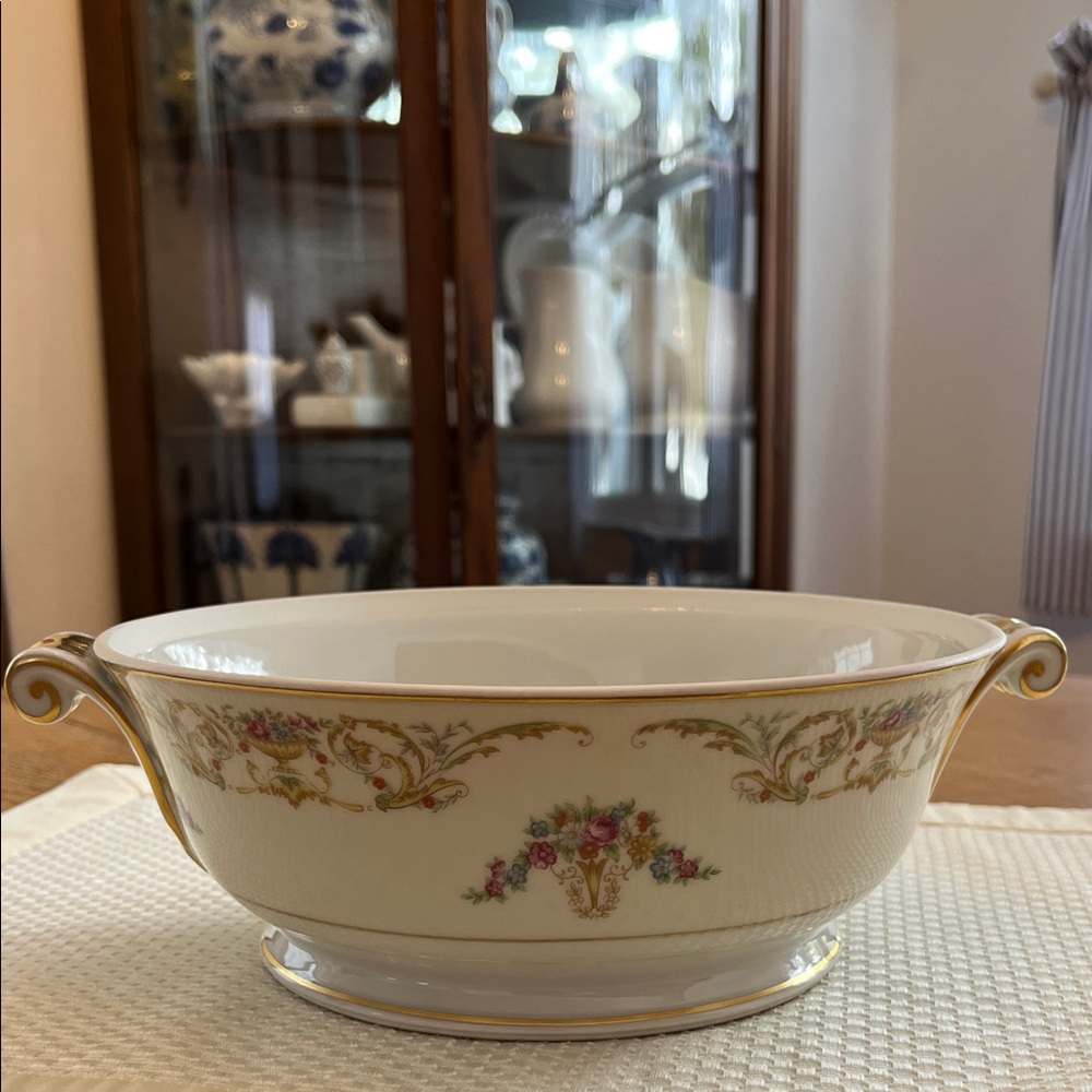 Antique Floral Gold-Trimmed Serving Bowl